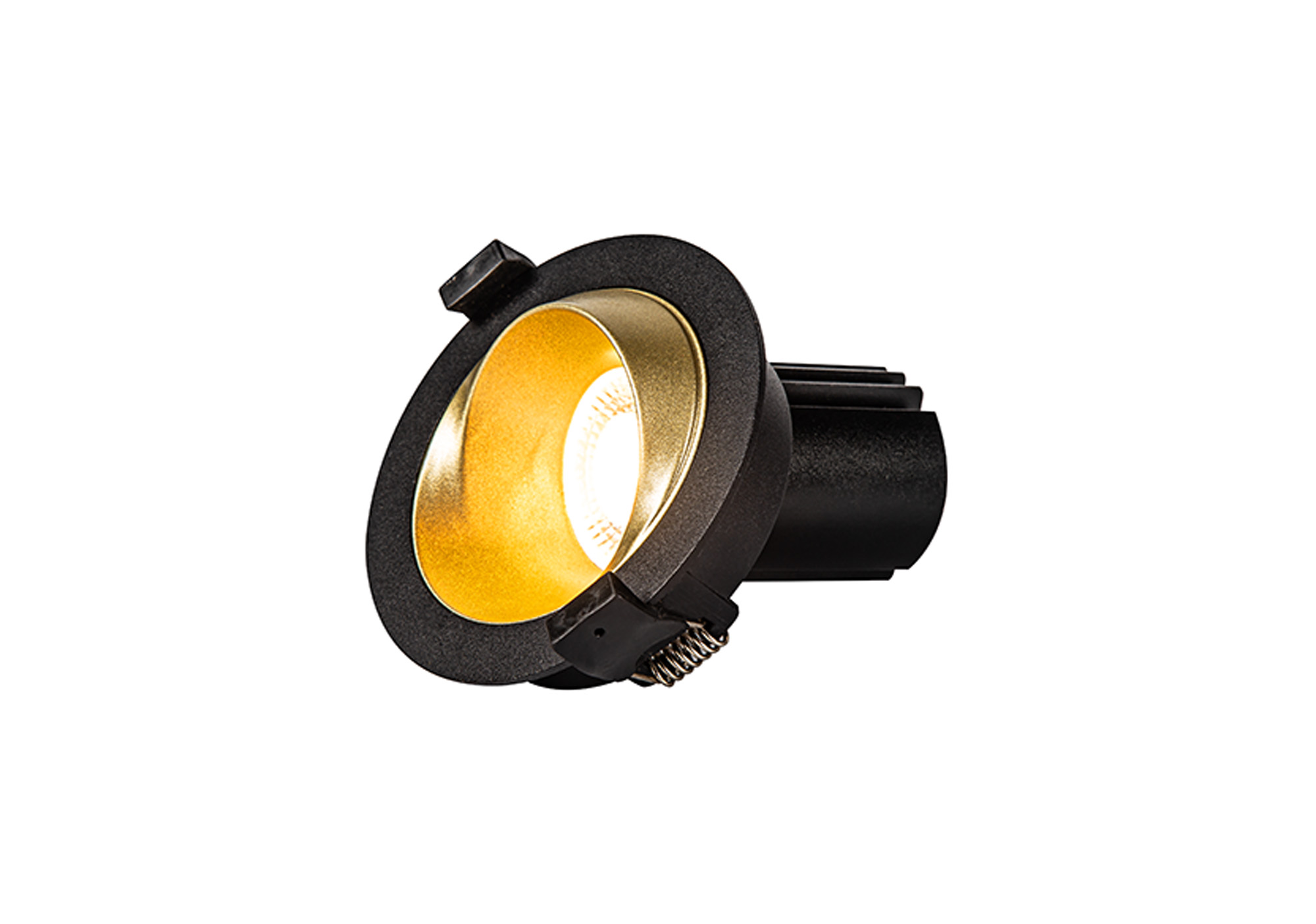 DM202474  Bonia 12 Powered by Tridonic 12W 1200lm 2700K 12° LED Engine,350mA Black/Gold 27° Angled Round Downlight , DRIVER NOT INC. 5yrs Warranty